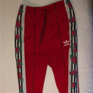 Adidas red Hawaiian floral trim tracksuit jogger